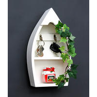 SCHLÜSSELBOARD mit Ablage Boot -S Schlüsselhaken Wandregal 30 cm Schlüsselleiste Schlüsselkasten - Weiß, Holz (16/30/7cm) - DanDiBo