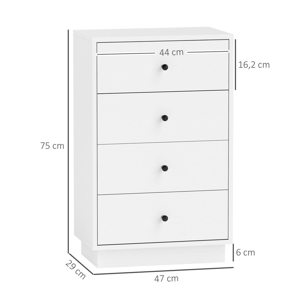 KOMMODE Sideboard mit 4 Schubladen Schrank aus Holzwerkstoff 47 x 29 x 75 cm Weiß - Weiß, Holzwerkstoff (47/75/29cm) - HOMCOM