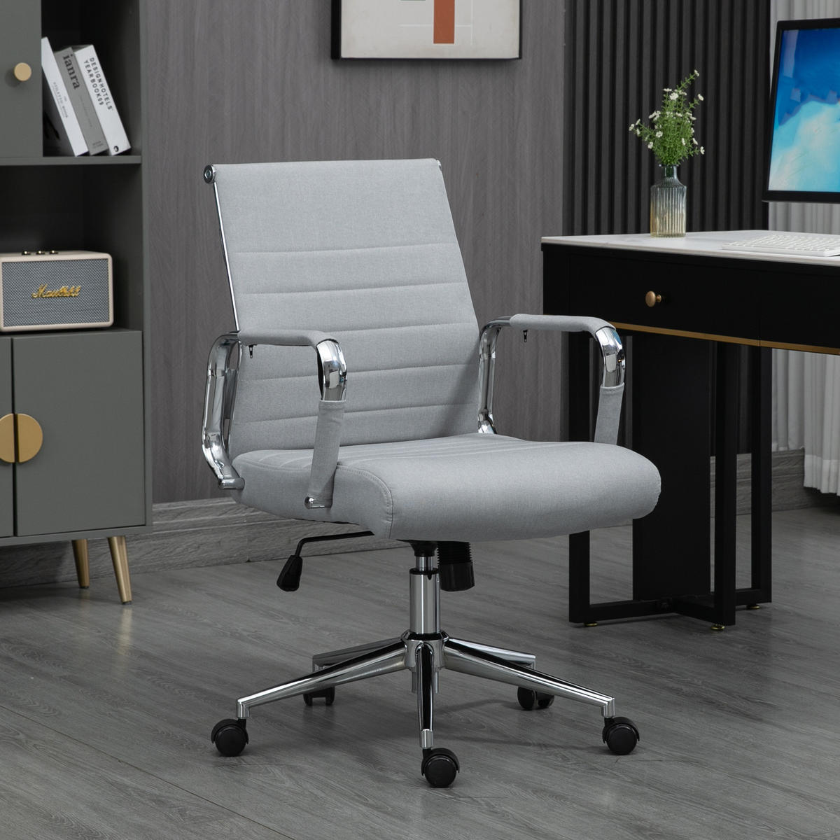 SCHREIBTISCHSTUHL OFFICE COMFORT LB Stoffbezug Dunkelgrau - Silberfarben/Hellgrau, Textil/Metall (56/103/64cm) - SVITA