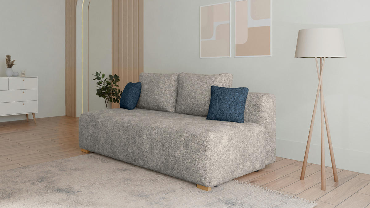 SCHLAFSOFA - Polstersofa aus Bouclé - Grau (Arena 17 + Arena 22 Kissen) - Dunkelblau/Grau, Holzwerkstoff (200/90/100cm) - Möblo