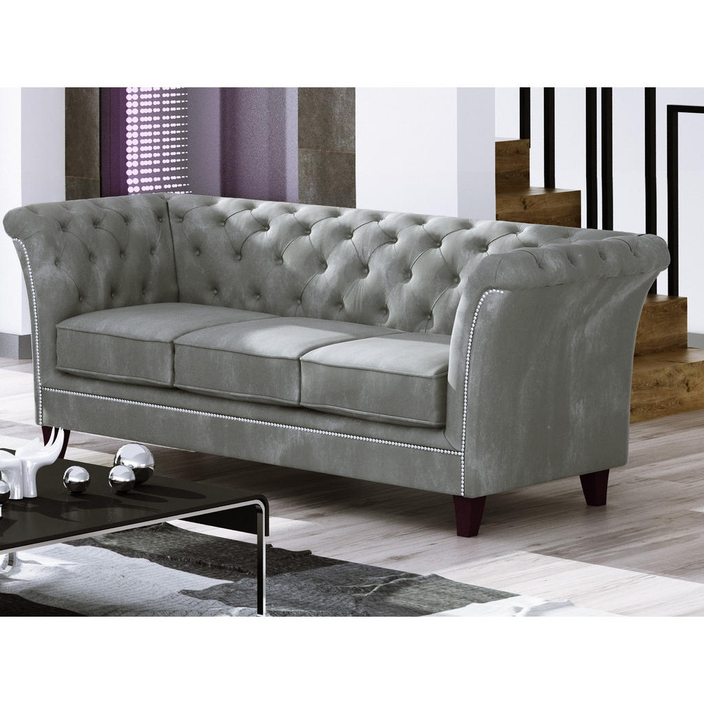 Thumbnail - S-Style Möbel Sitzgarnitur, Grau, Textil, Echtholz,Buche, Birke, 6-Sitzer, Füllung: Polyetherschaumkern, 237x75x82 cm, B...