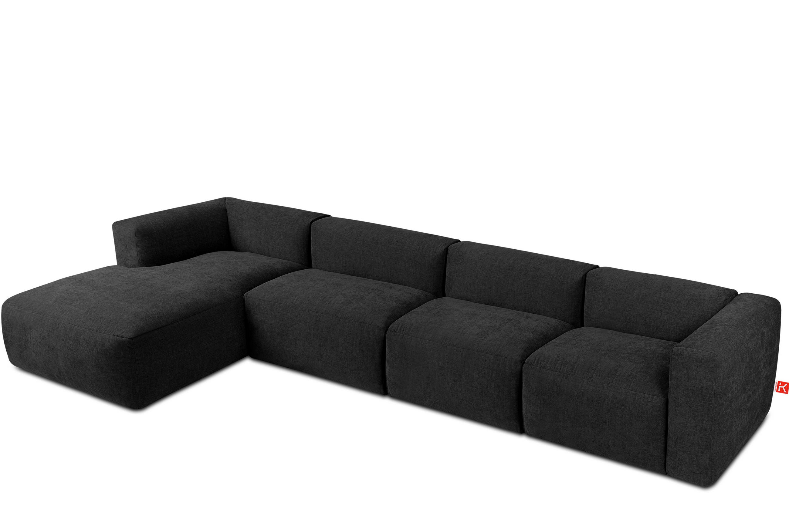 ECKMODULSOFA-LINKS BUFFO 6-Sitzer mit extrem weicher Sitzfläche, Gewebestoff, graphit - Graphitfarben, Textil (377/180cm) - KONSIMO®