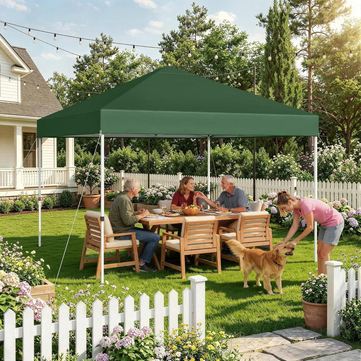 GARTENPAVILLON 3 x 3 m Grün Wasserdicht UV-Schutz 50+ Höhenverstellbar - Grün, Textil (300/265/300cm)
