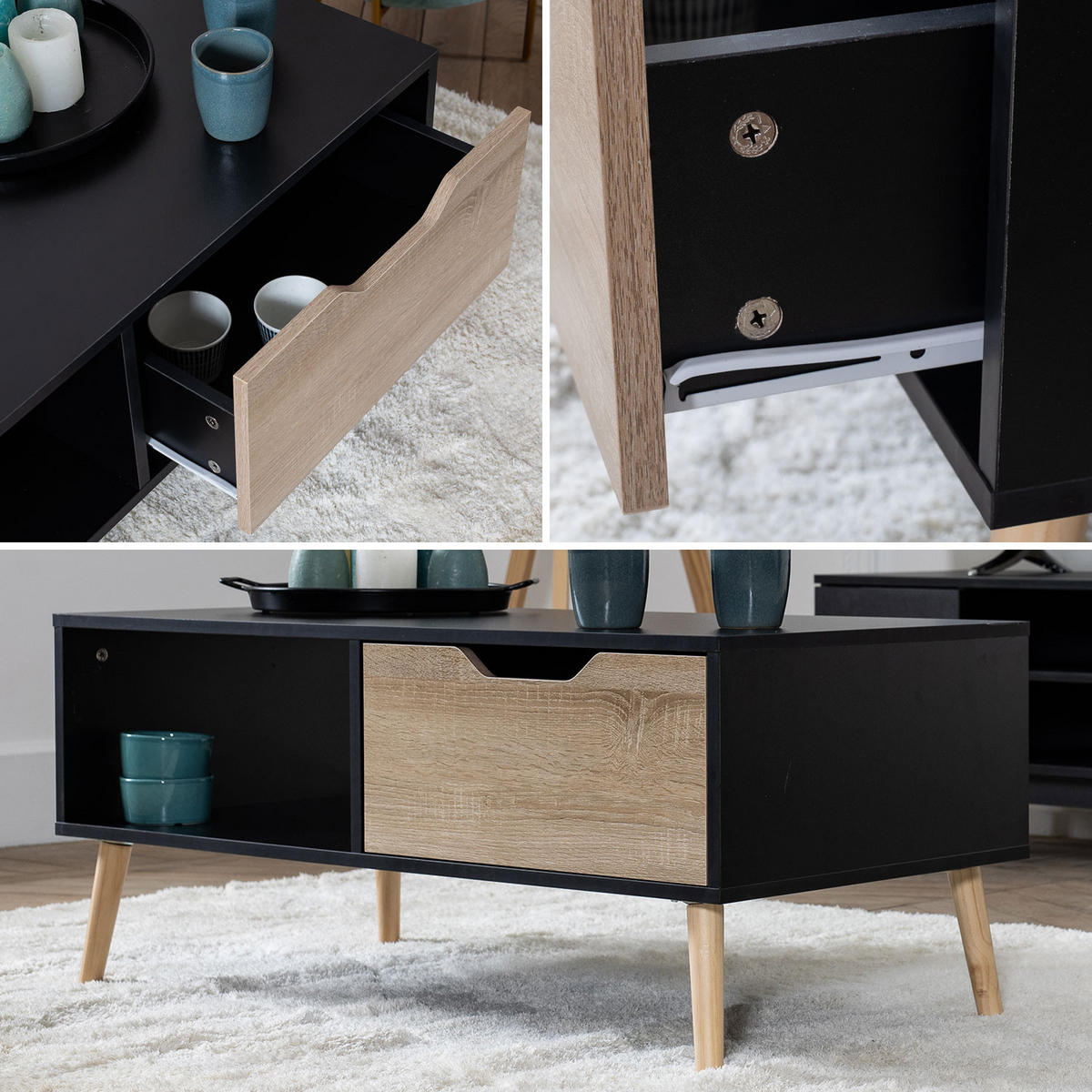 COUCHTISCH Freja Schwarz - Schwarz, Holzwerkstoff (100/49.5/43cm) - Happy Garden