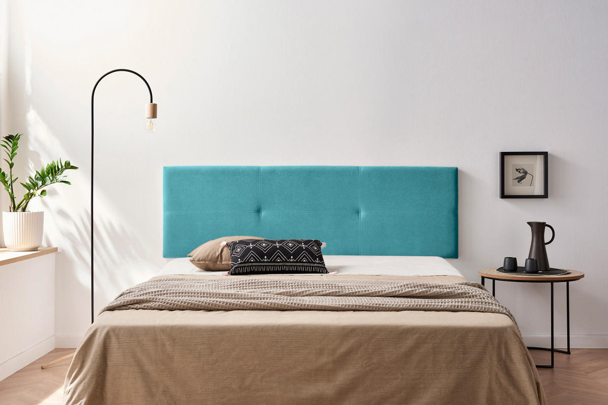 KOPFTEIL gepolstert ALMA Aqualine 145x50x5 cm - Türkis - Moonia - Türkis, Holz (145/5/50cm)