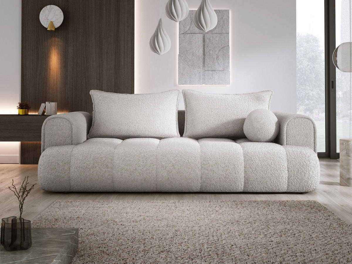 SOFA COCO SCHLAFSOFA mit Bettfunktion, Anthology Stoffbezug, 2-Sitzer, freistehend, Größe: 250x105x90 cm, Hellgrau - Hellgrau, Holz/Textil (250/90/105cm) - DomoHome