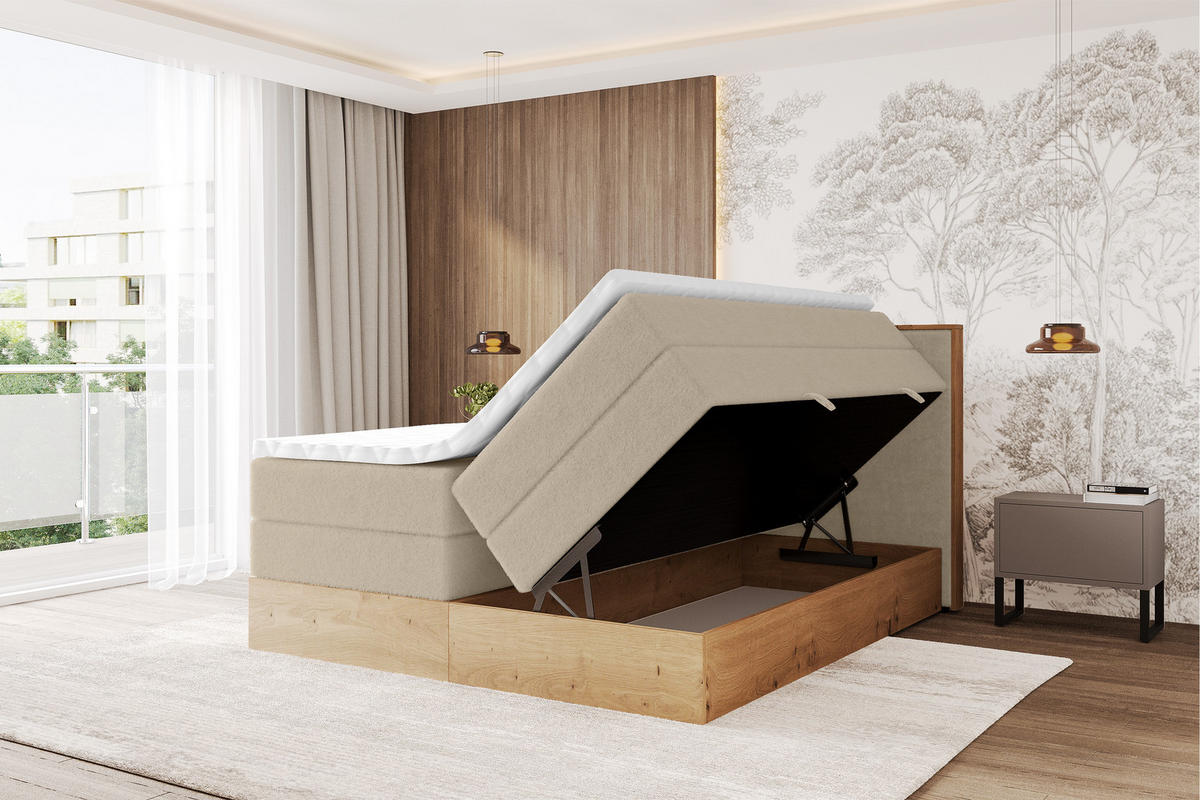 BOXSPRINGBETT LOLLI9 -KING 180x200 - H3/H4 Creme - Champagner, Holzwerkstoff (180/200cm) - ALTDECOR