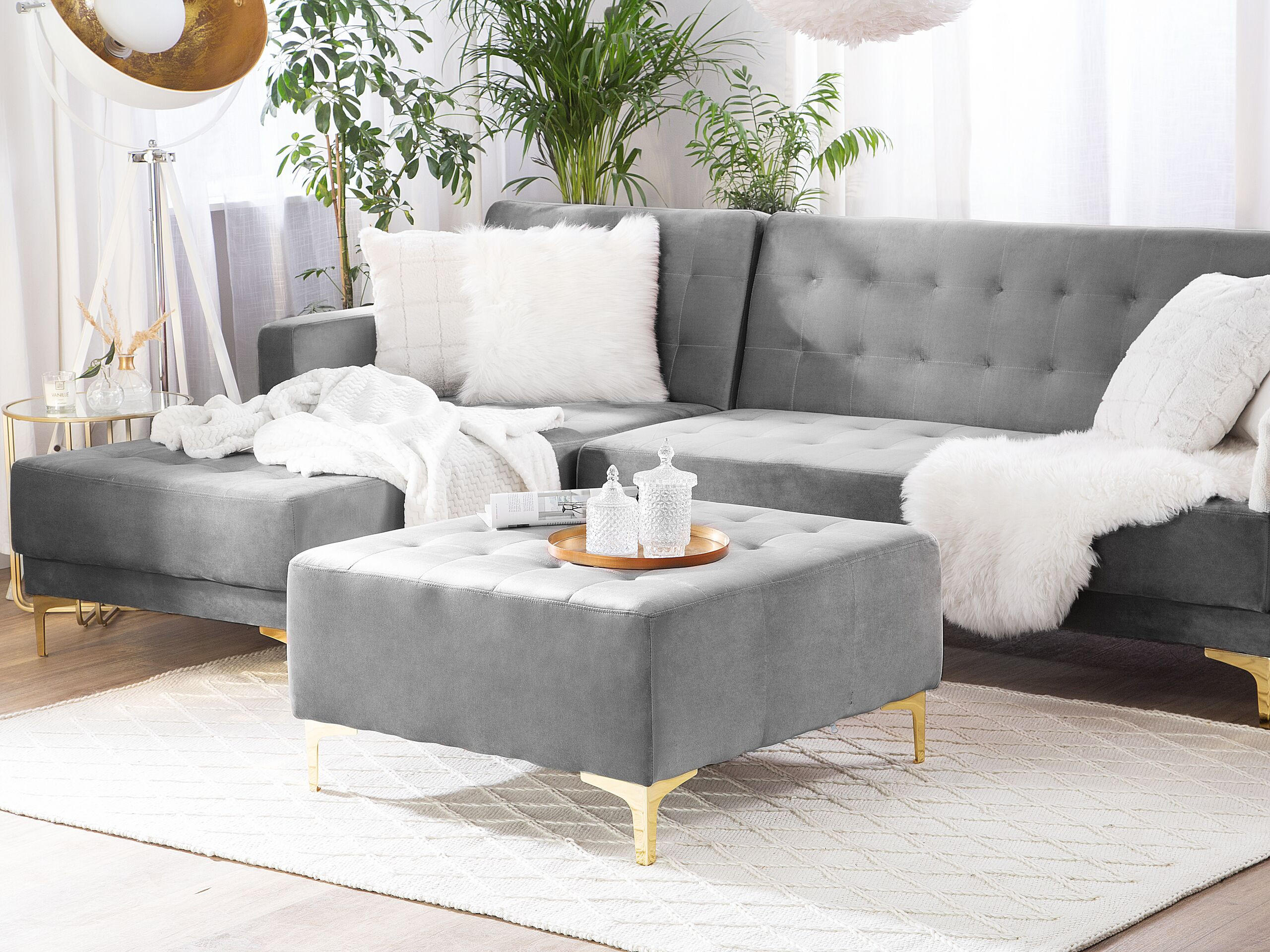 Thumbnail - Beliani Ottomane, Grau, Gold, Textil, 1-Sitzer, Quadratisch, 80x41x80 cm, Wohnzimmer, Hocker, Sitzhocker