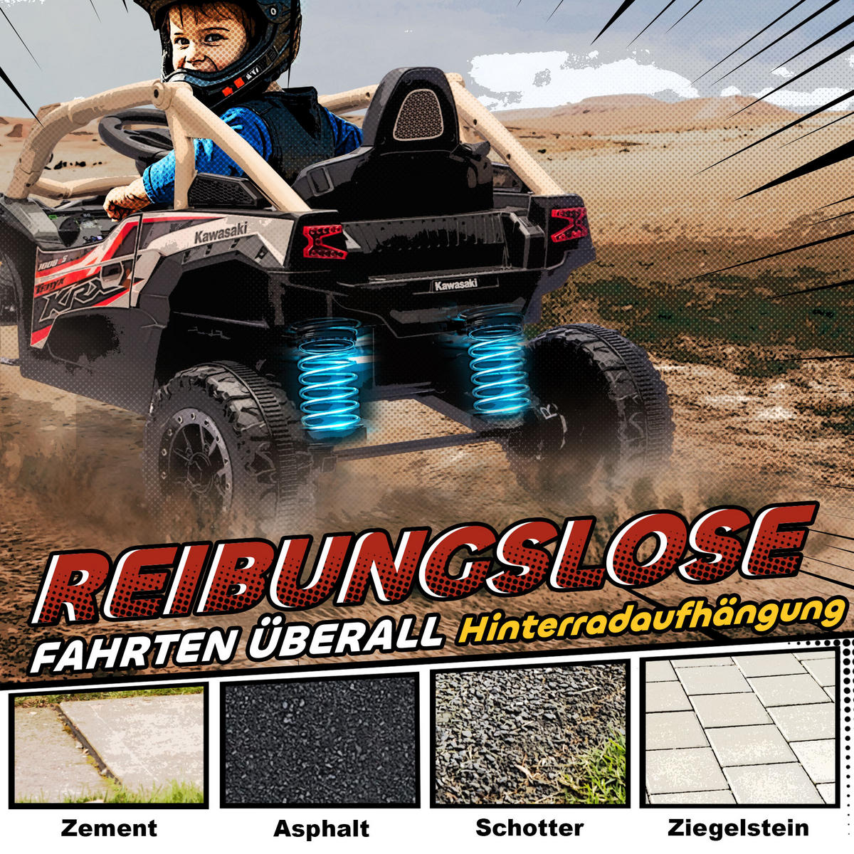 KINDER-ELEKTROAUTO 12V mit 2 Motoren Fernbedienung LED-Leuchten - Gelb, Kunststoff (100/64/56cm) - AIYAPLAY