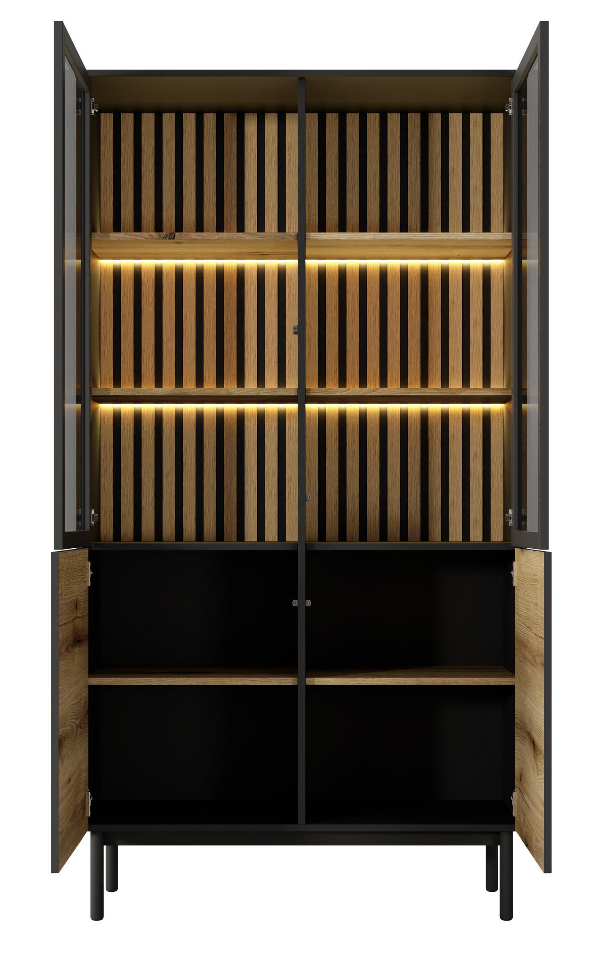 VITRINENSCHRANK 100 cm Jotare mit LED-Beleuchtung, Schwarz, Eiche Evoke - Schwarz, Holz (100/188/39cm) - Emporius