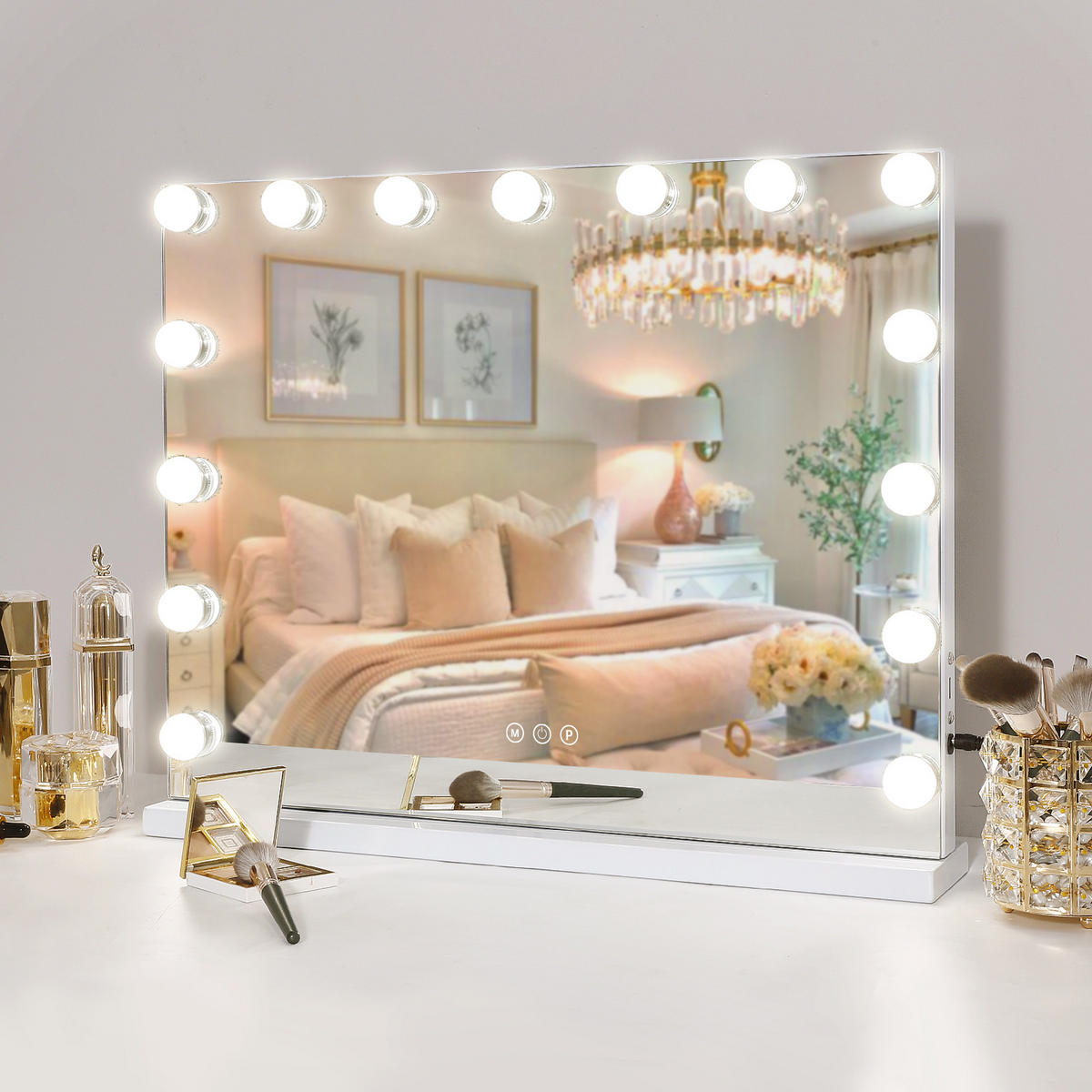 VANITII OGLEDALO ZA LIČENJE z LED osvetlitvijo, belo, 58/46 cm - bela, kovina (58/46/10cm) - VANITII