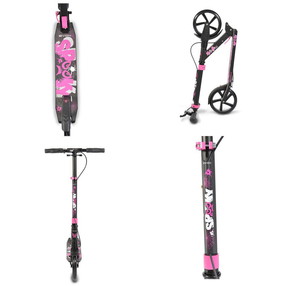 KINDERROLLER Spooky klappbar pink bis 100 kg, Bremse, Stoßdämpfer vorne, ABEC-7 - Rosa, Metall (85/40/95cm)
