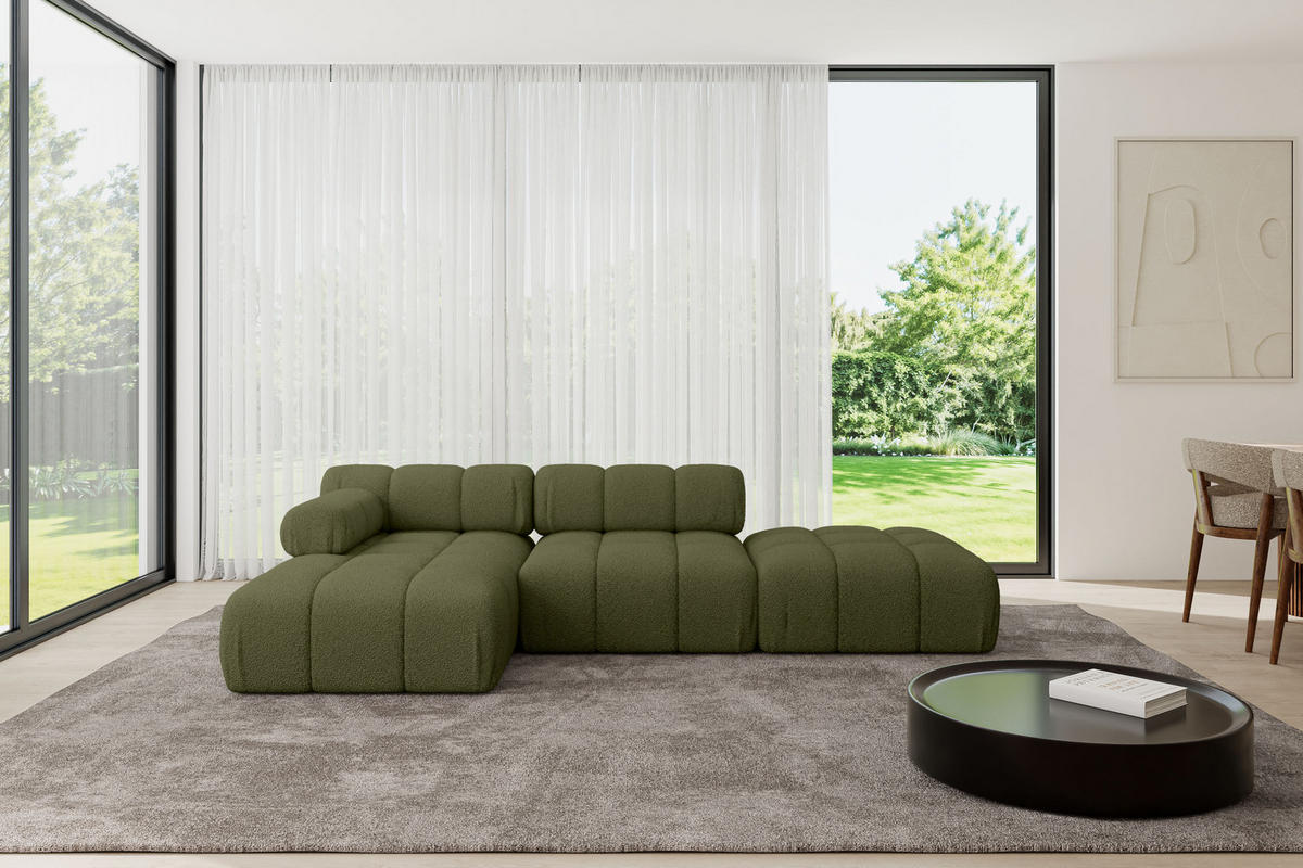 ECKSOFA modulares Sofa Lizur-L1 - 285x160x70 cm Grün Bouclé - Grün, Holzwerkstoff/Textil (285/160cm) - ALTDECOR