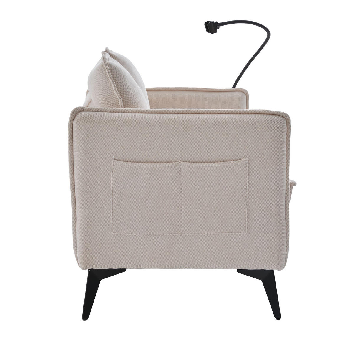 SOFA 2-Sitzer modernes Design mit Handy-Halterung Beige Chenille 127/69/66 cm - Beige, Textil (127/66/69cm) - OKWISH