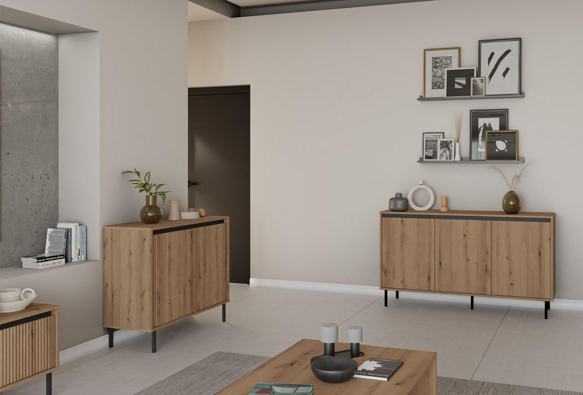 SIDEBOARD Osaka Eichenholzoptik Evoke 149 cm - Eichefarben/Schwarz, Holzwerkstoff/Metall (148.6/84.7/40cm) - Selsey