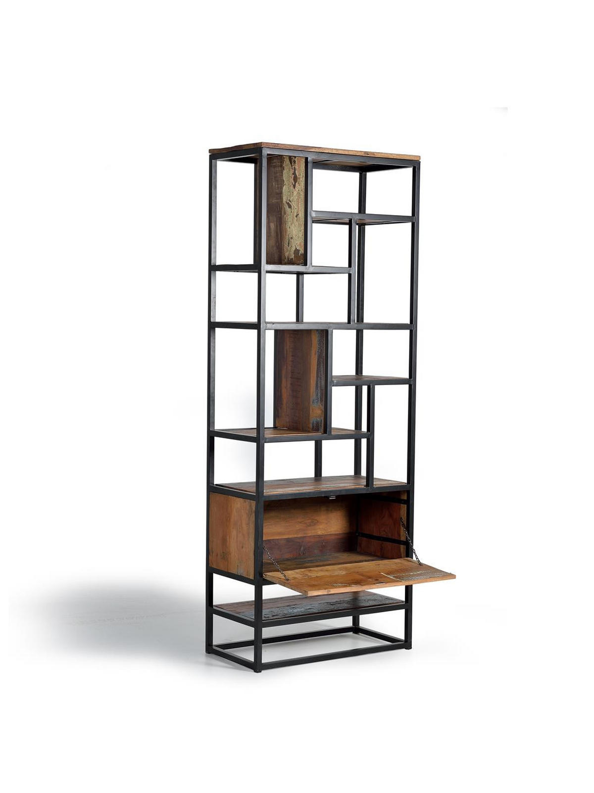 BÜCHERREGAL aus Metall und recyceltem Holz - Schwarz, Holz (80/212/40cm) - Giner y Colomer