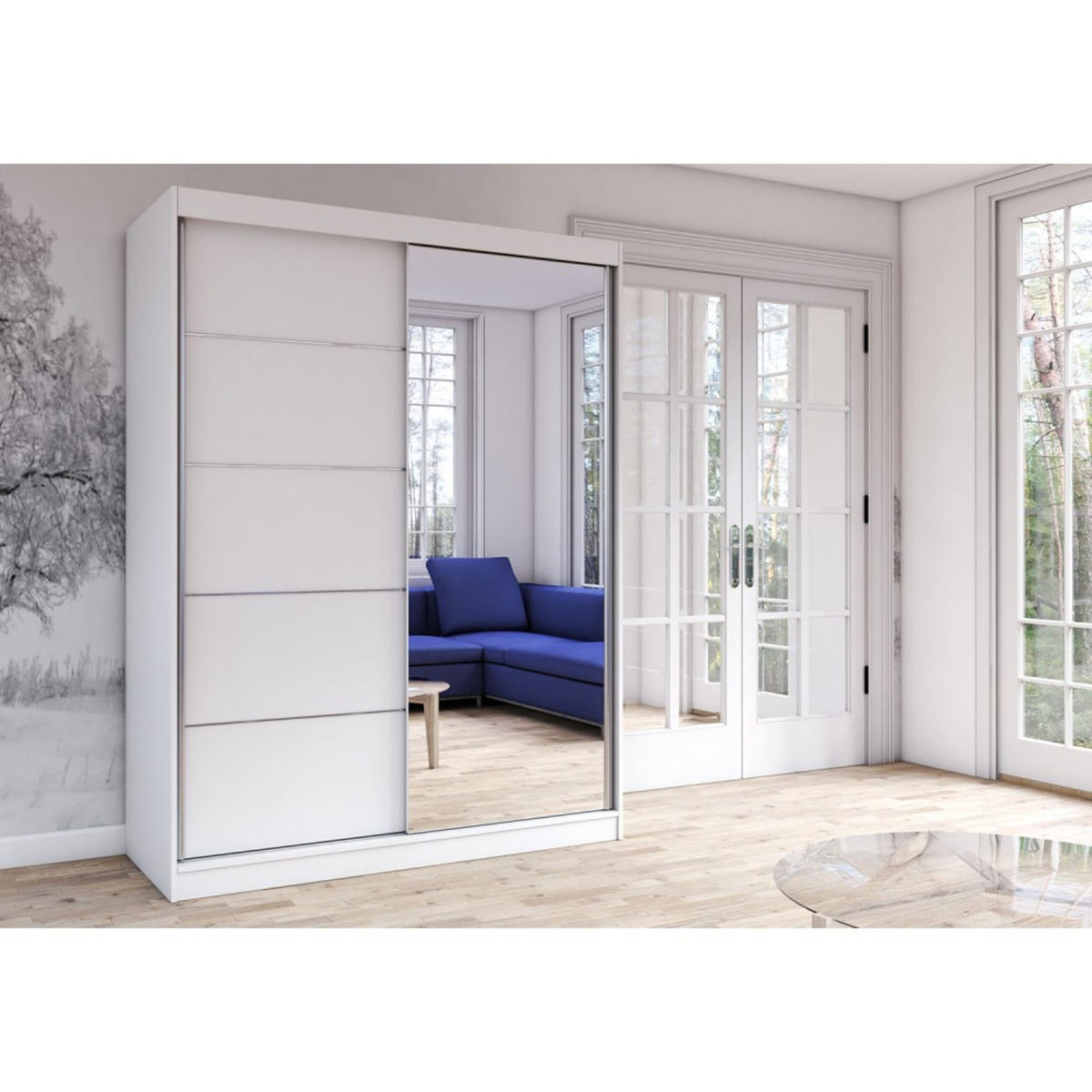 SCHIEBETÜRENSCHRANK - Beni 05 Classic (Weiß) - Weiß, Holzwerkstoff/Metall (150/200/61cm) - Möblo