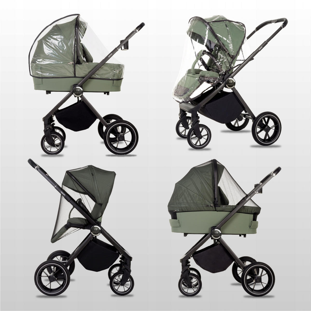 KINDERWAGEN Gavia 4in1 Olive Babywanne, Reisebuggy, Autositz, Isofix Basis - Schwarz/Rosa, Textil/Metall (58/98cm) - BabyLux