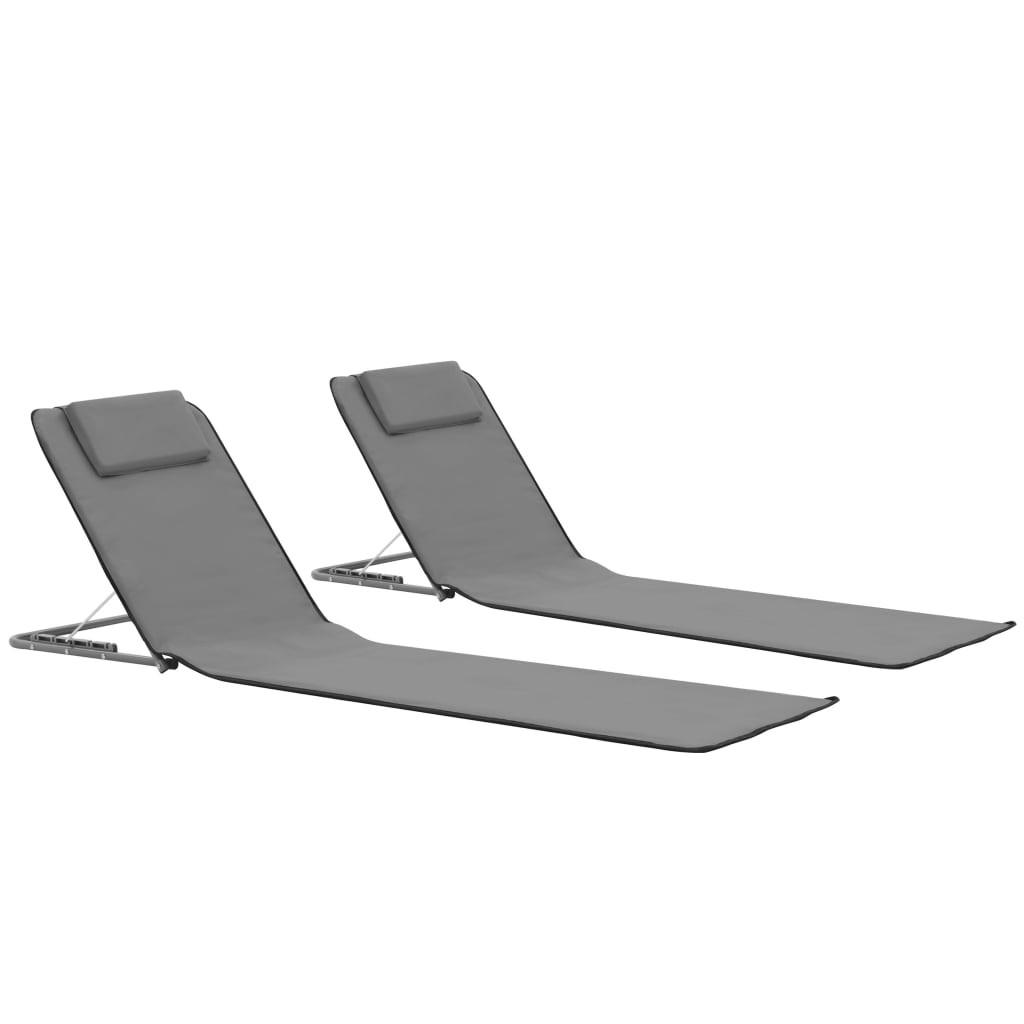 KLAPPBARE Strandmatte 2Er Set Stahl Und Stoff Grau - Grau, Textil (53/47/56cm) - vidaXL