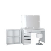 SCHMINKTISCH Sherry Weiß 120 cm 4 Teile mit Standregal Spiegel Hocker LED - Weiß, Holzwerkstoff (55/75/120cm) - Vicco