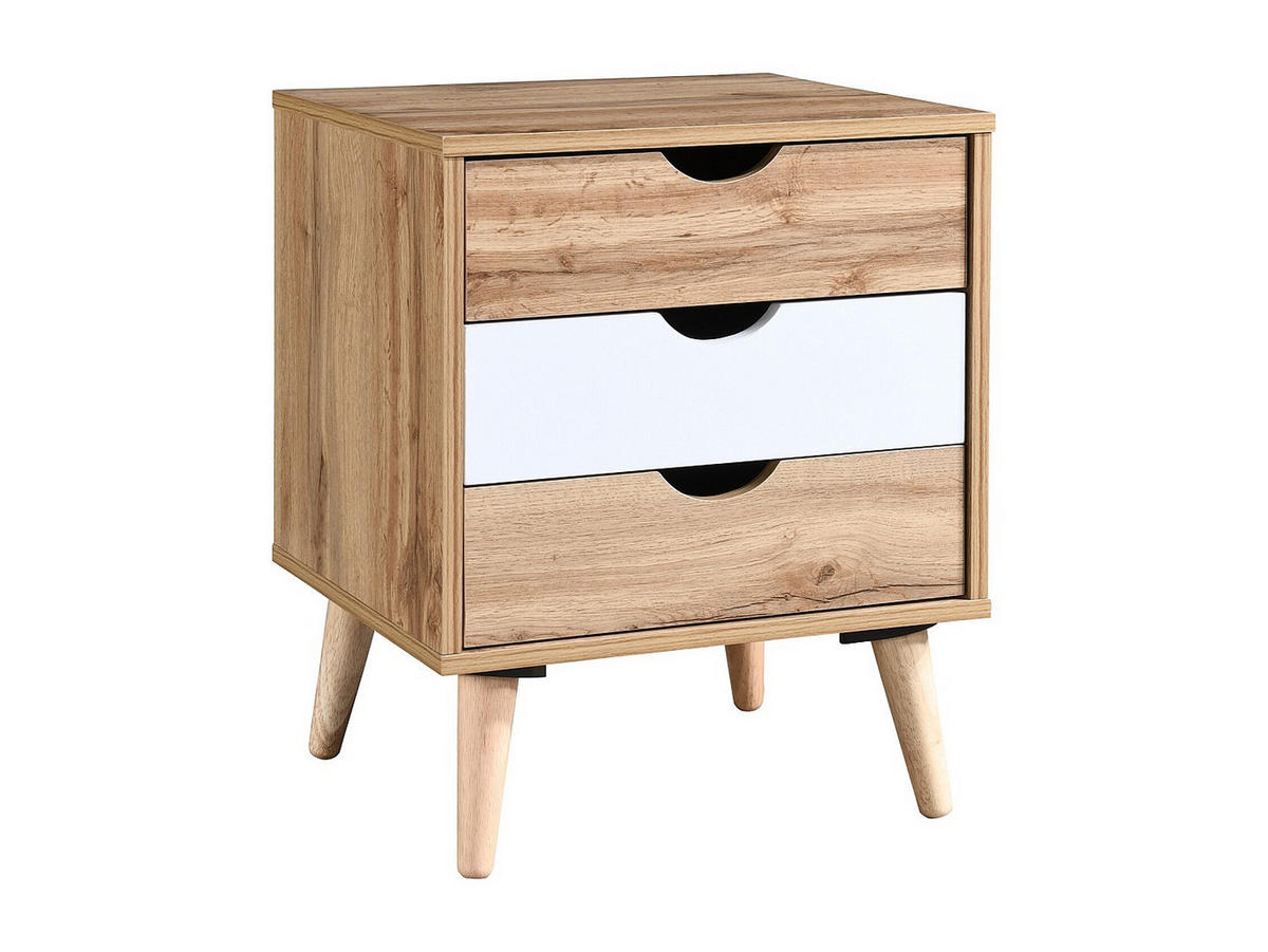 NACHTTISCH mit 3 Schubladen - Holzfarben & Weiß - LURVIA - Naturfarben, Holz (45/56.8/40.5cm) - Vente-Unique