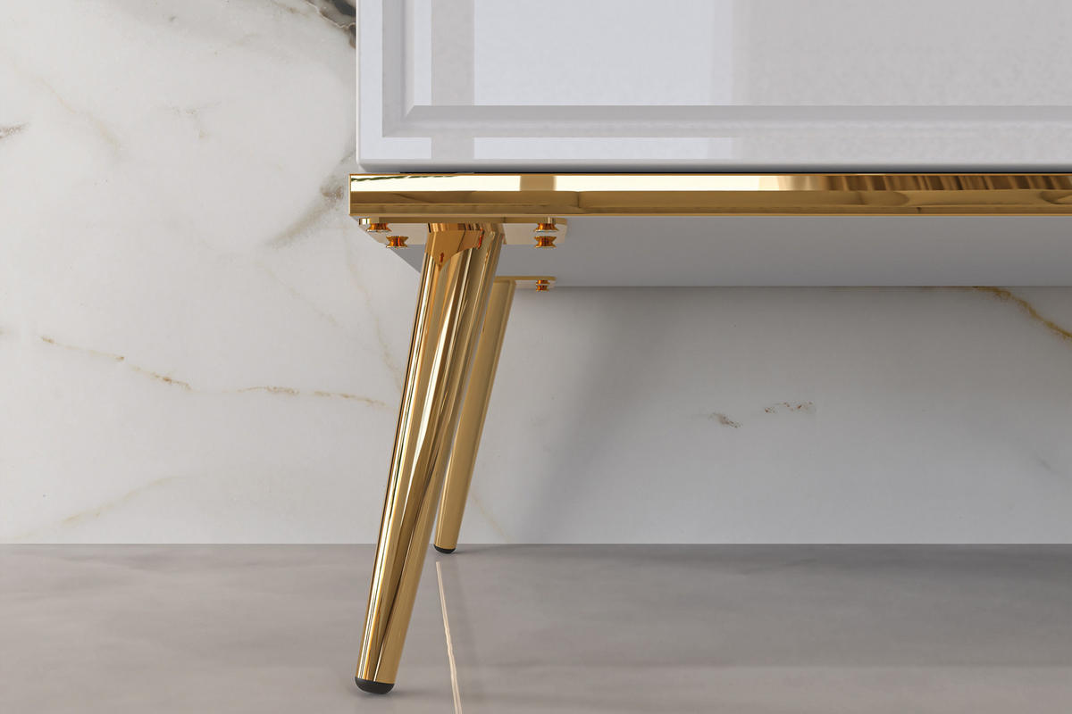 VITRINENSCHRANK ISORIA mit Beleuchtung, Glas Weiß - Goldfarben/Weiß, Holz/Metall (55/190/40cm) - KONSIMO®