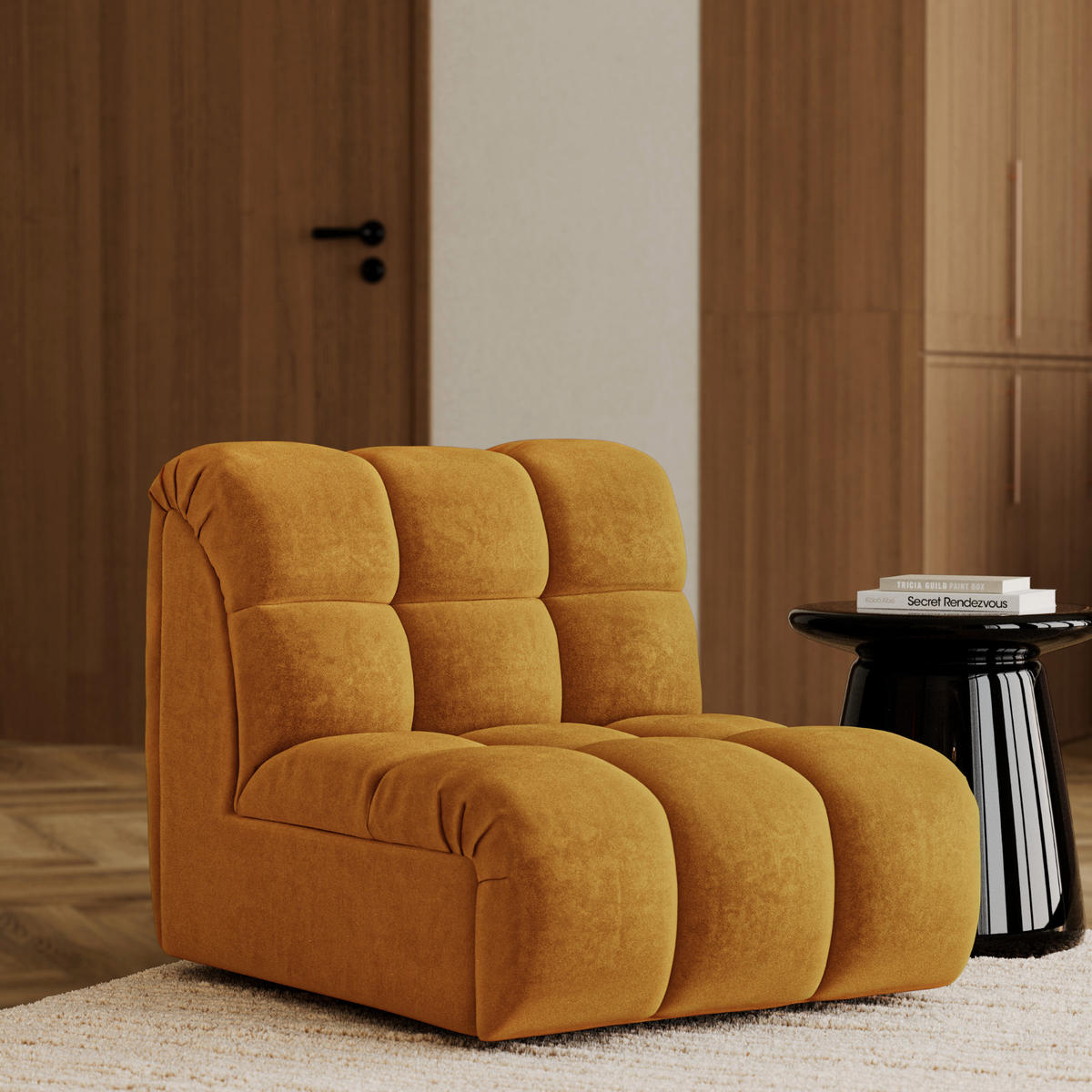 MODULARER Drehsessel SEVEN Samt Senf 81cm - Gelb/Dunkelgelb, Textil (81/77/98cm) - Premium Interiors