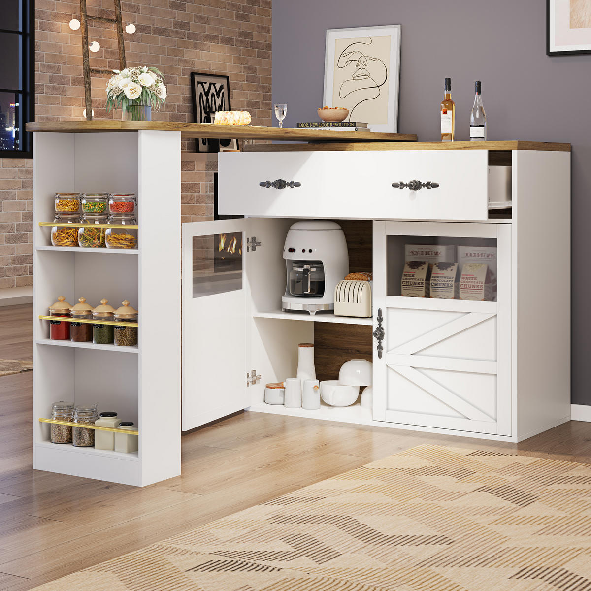 KÜCHENINSEL aus MDF 138-204x39x104 cm in Weiß mit 360° Drehfunktion - Weiß, Holzwerkstoff (204/104/39cm) - Modfu