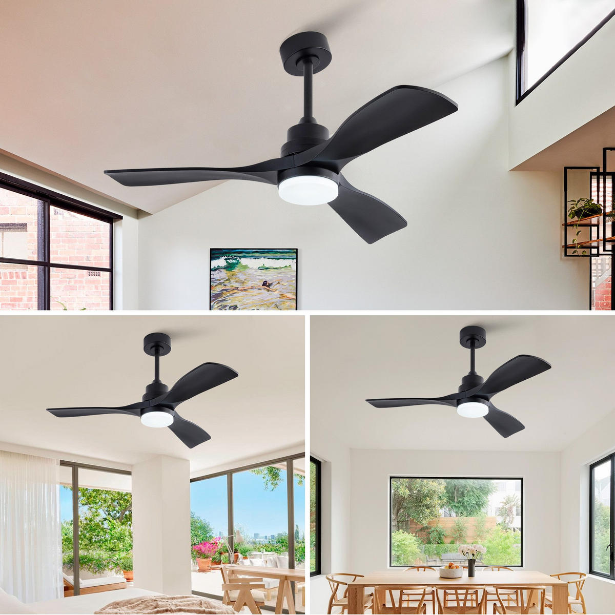 DECKENVENTILATOR & LED Beleuchtung Vor-/Rücklauf reversibler DC-Motor - Schwarz, Kunststoff (107/107/41cm) - BEXEVUE