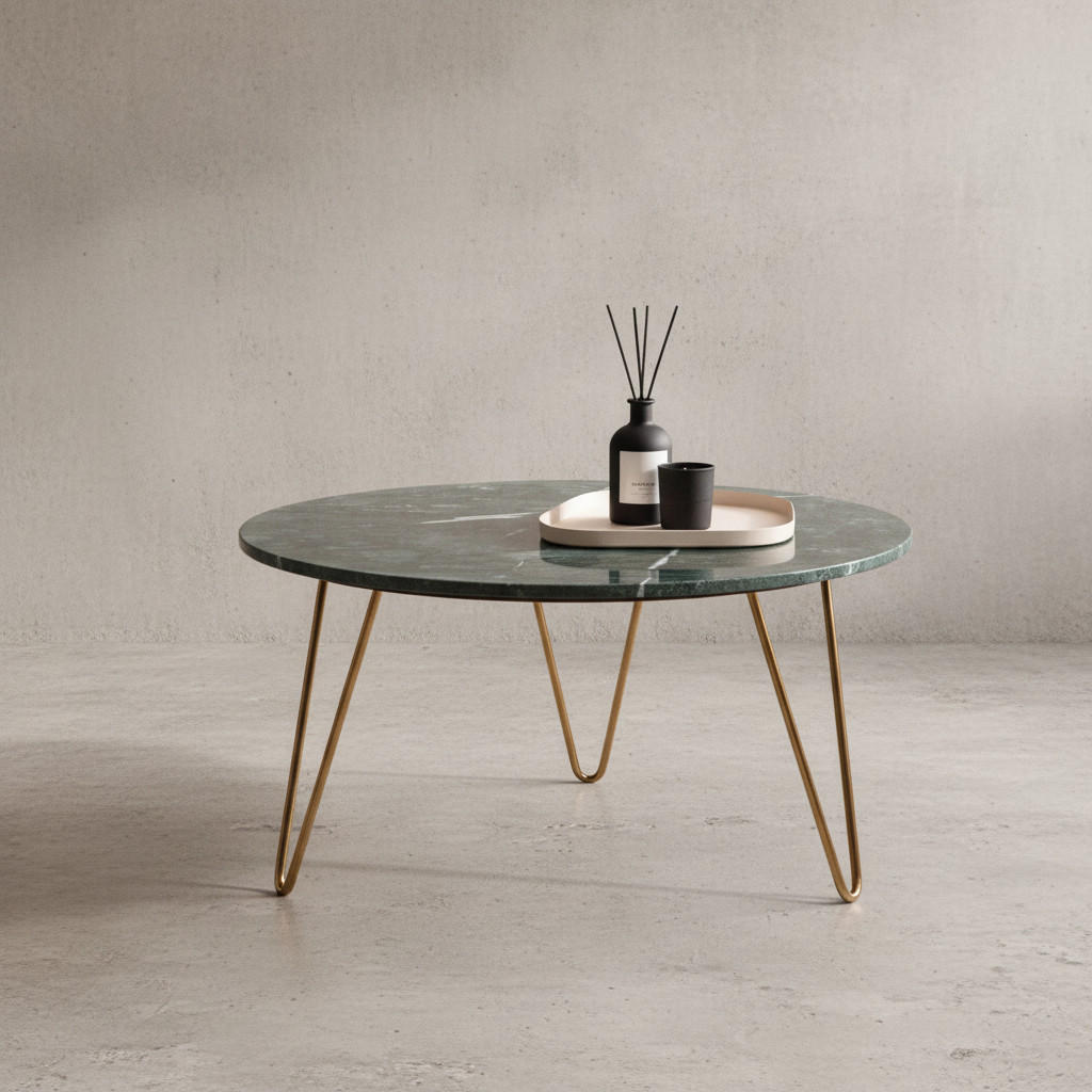 COUCHTISCH Grün Marmor Dreibein Design 70x70x35 cm, Rund Modern Gold Metall - Goldfarben/Grün, Metall (70/70/35cm) - KADIMA DESIGN