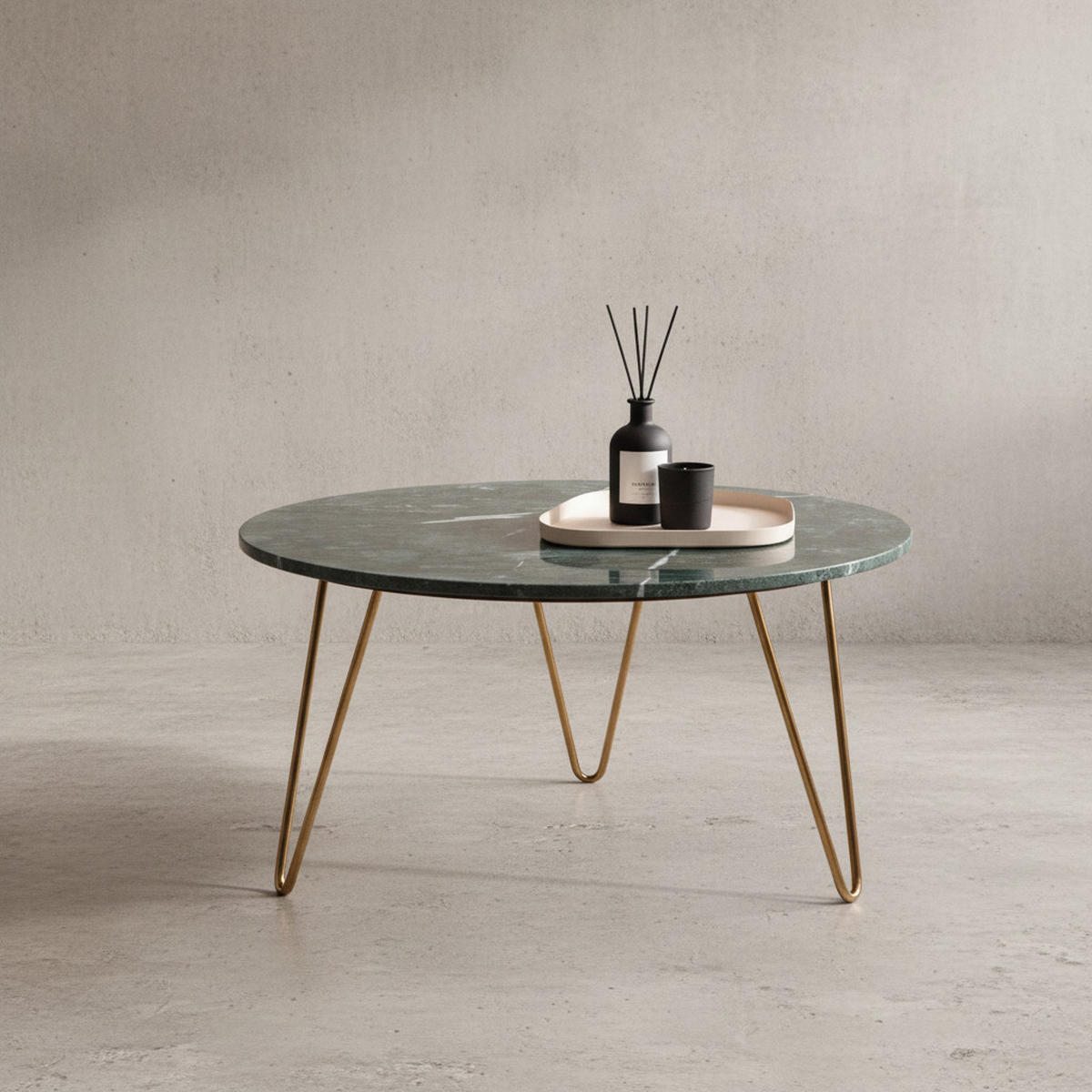 COUCHTISCH Grün Marmor Dreibein Design 70x70x35 cm, Rund Modern Gold Metall - Goldfarben/Grün, Metall (70/70/35cm) - KADIMA DESIGN