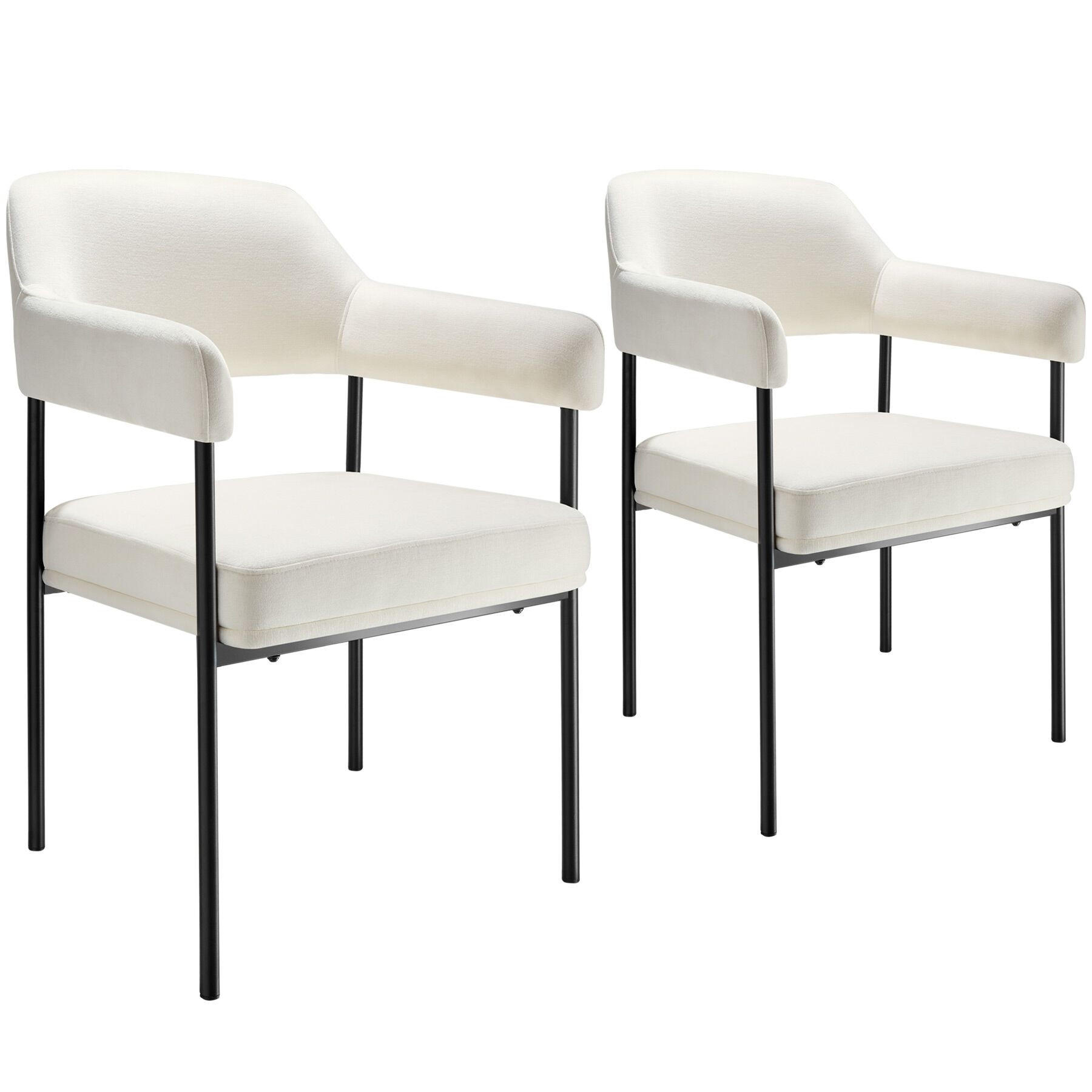 ARMLEHNSTUHL 2er Set Doé 58 x 62 x 85 cm Webstoff off-white/schwarz - Schwarz/Weiß, Textil (58/85/62cm) - tectake