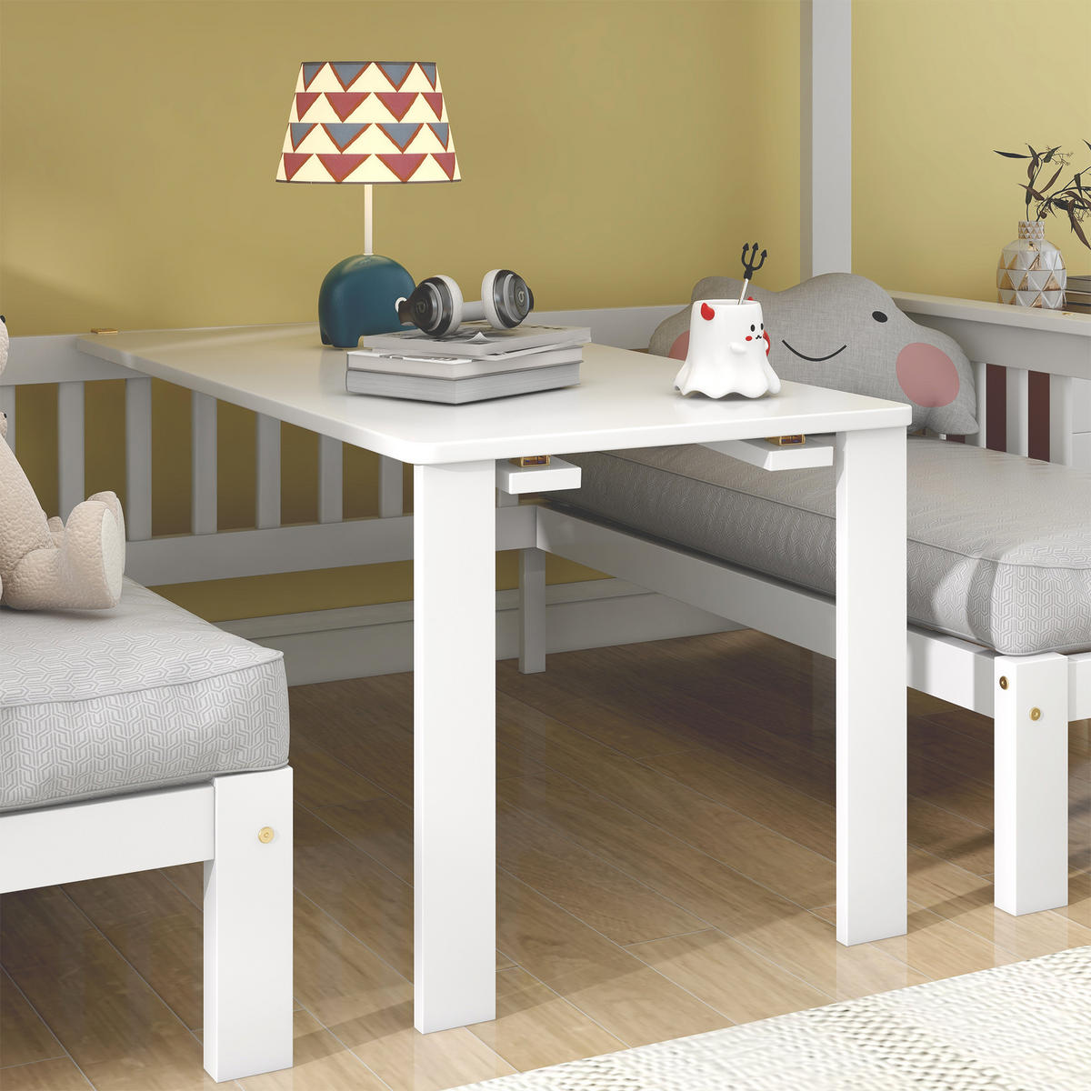 ETAGENBETT 90/200 cm & 120/200 cm in Weiß Kinderbett mit Stauraumtreppe, Tisch und Sicherheitsgeländer - Weiß, Holzwerkstoff (90/200cm) - STILVORA