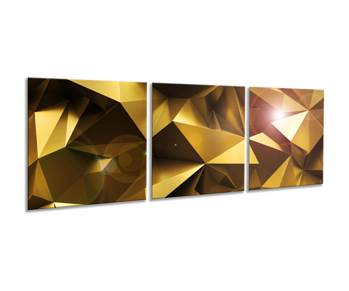 BILDER-SET aus Glas je 50x50 cm abstrakt gold - Gelb, Glas (150/50cm) - artissimo