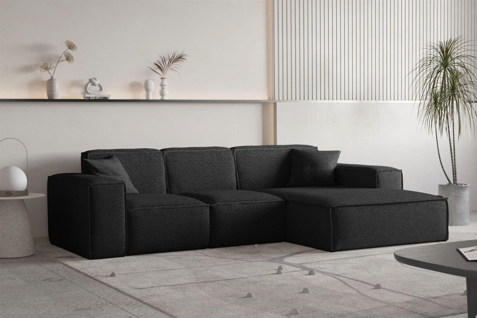 ECKSOFA Ottom Celes Premium Ascot Bukla - Schwarz, Holzwerkstoff/Textil (266/165cm) - Fun Möbel