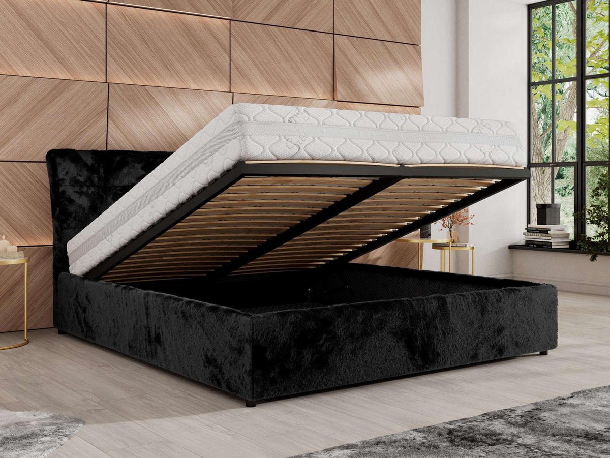 POLSTERBETT GALA CLASSIC 200/200 - Schwarz Plüsch - ohne Matratze - Schwarz, Textil (200/200cm) - MKS