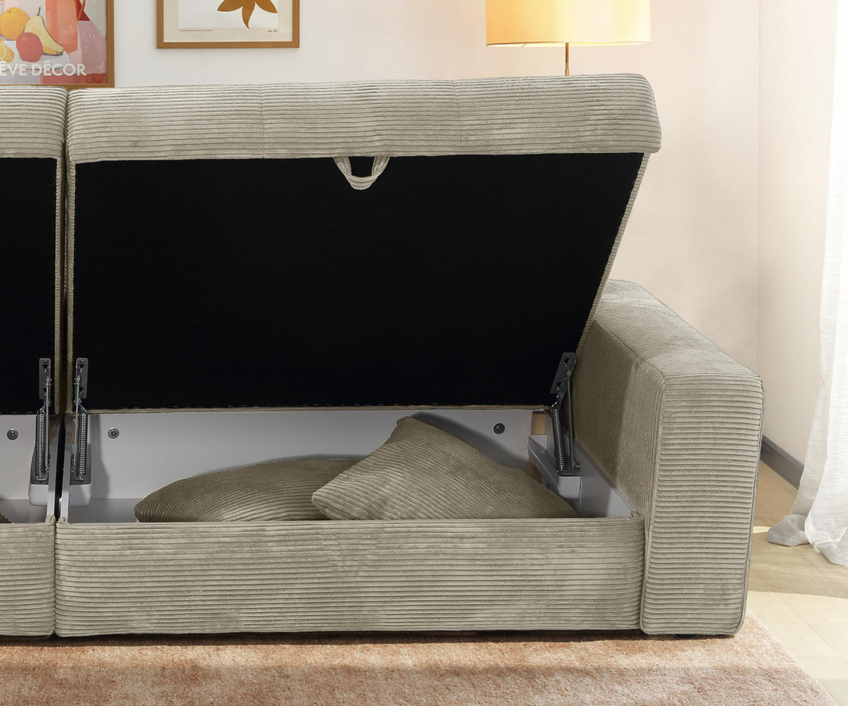 BIG-SOFA mit 2 Bettkästen, viel Stauraum, B274/T113/H84 cm, Liegefläche 103x241 cm, Cord Beige Grau / 15263 - Greige/Beige, Kunststoff/Textil (284/84/113cm) - luma-home