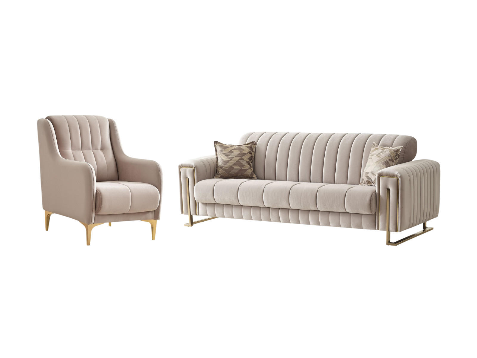 SITZGARNITUR Kochi, Beige Stellvariante 2+1 - Beige, Holzwerkstoff/Metall (178/85/95cm)