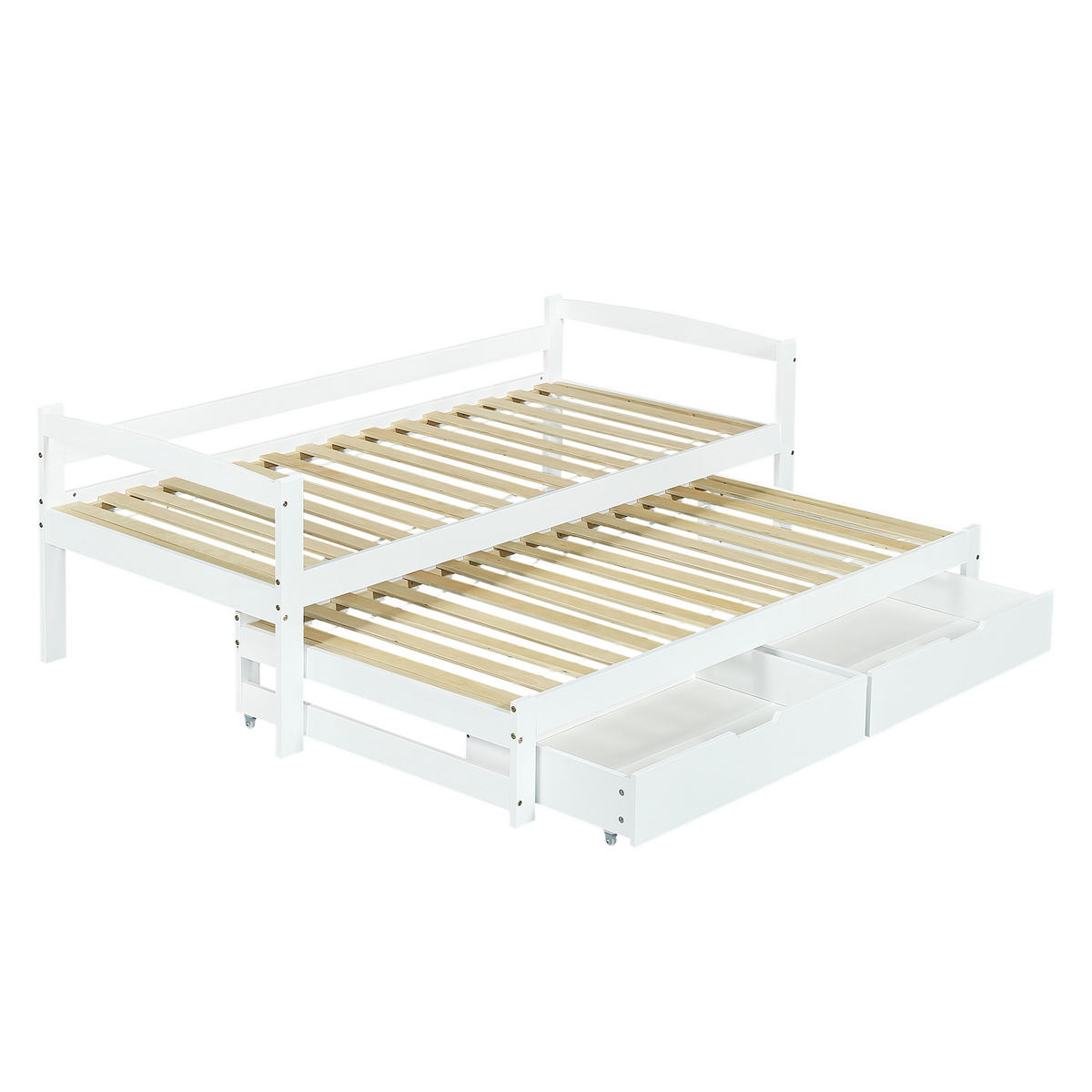 AUSZIEHBETT 90/200 cm DE-00511, in Weiß, Rollbett und 2 Schubladen - Weiß, Holz (90/200cm) - ComfortXL