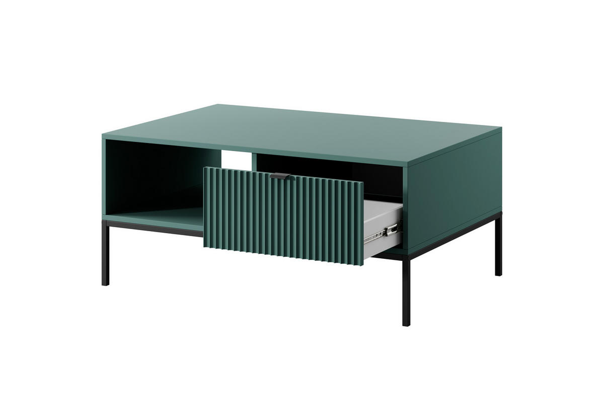 COUCHTISCH Kioto 104 cm in Grün mit Schubladen und Metallbeinen - Schwarz/Grün, Holzwerkstoff/Metall (68/104/46cm) - Ravio