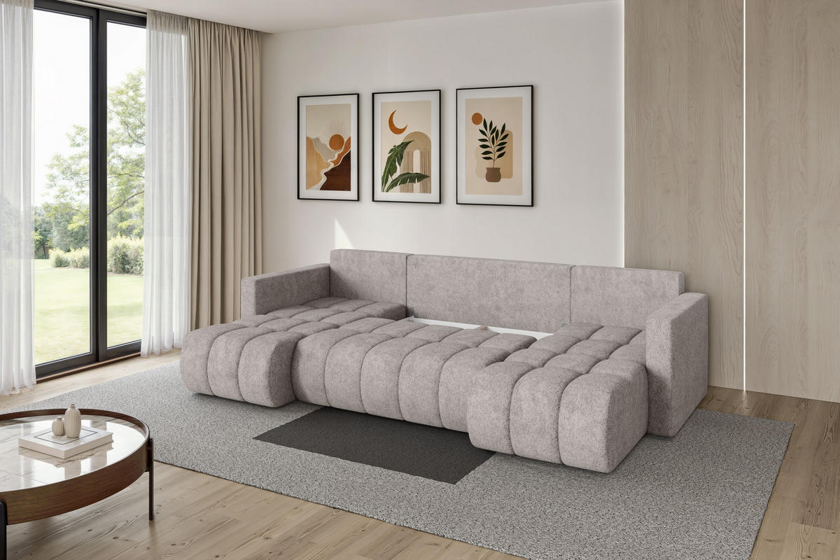 SEDACÍ SOUPRAVA DO U s funkcí spaní a úložným prostorem GARD-U 300x146x85 světle šedá velur - černá/světle šedá, kompozitní dřevo/textil (300/85/146cm) - ALTDECOR