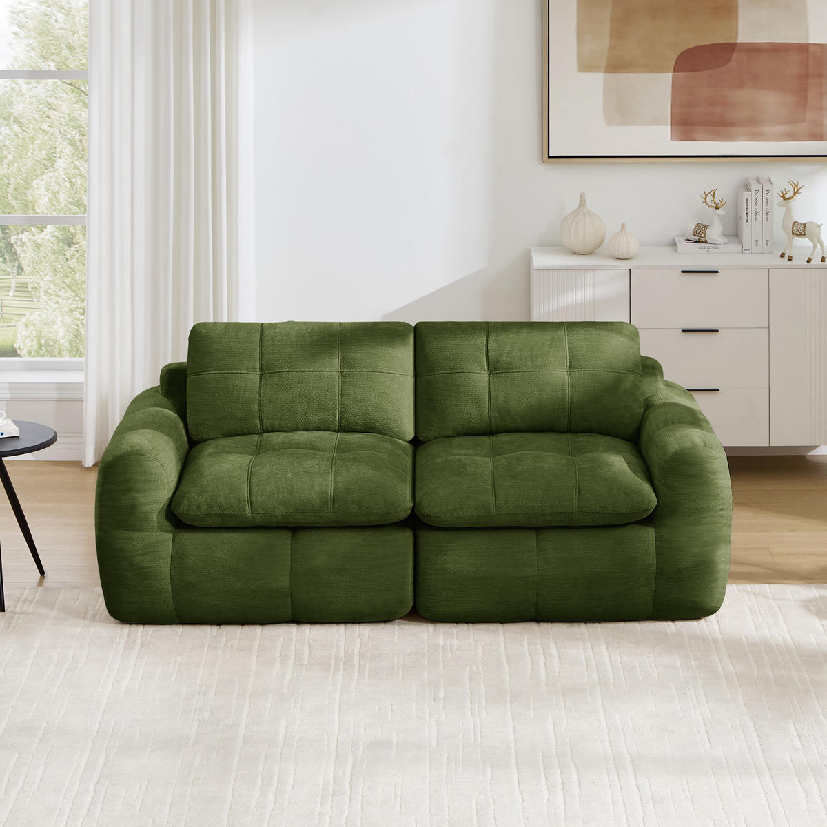 2-SITZER-SOFA DE-34464 quadratische Tuftung und 32D-Schaum Grün - Grün, Textil (97/68/194cm) - ComfortXL