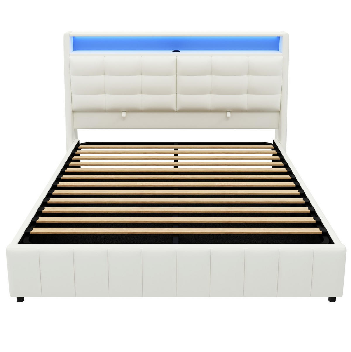 BETT mit Stauraum, LED und USB 160x200 cm Weiß - Weiß, Metall (160/200cm) - Meubliv