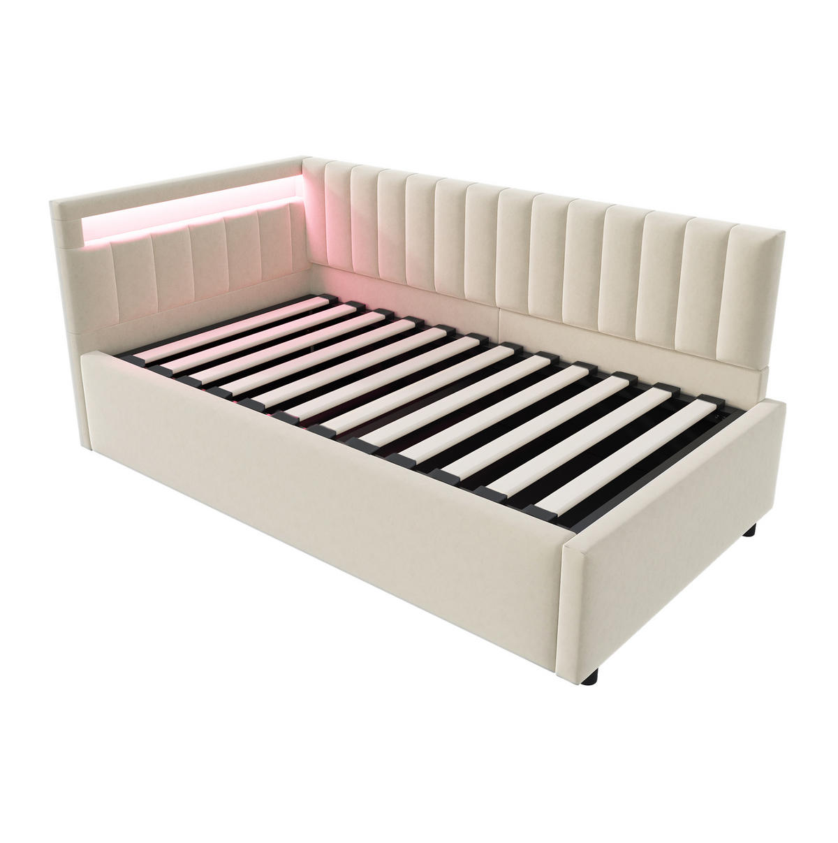POLSTERBETT 90/200 cm Beige mit LED-Beleuchtung und Stauraum - Beige, Textil (90/200cm) - Flora Grace