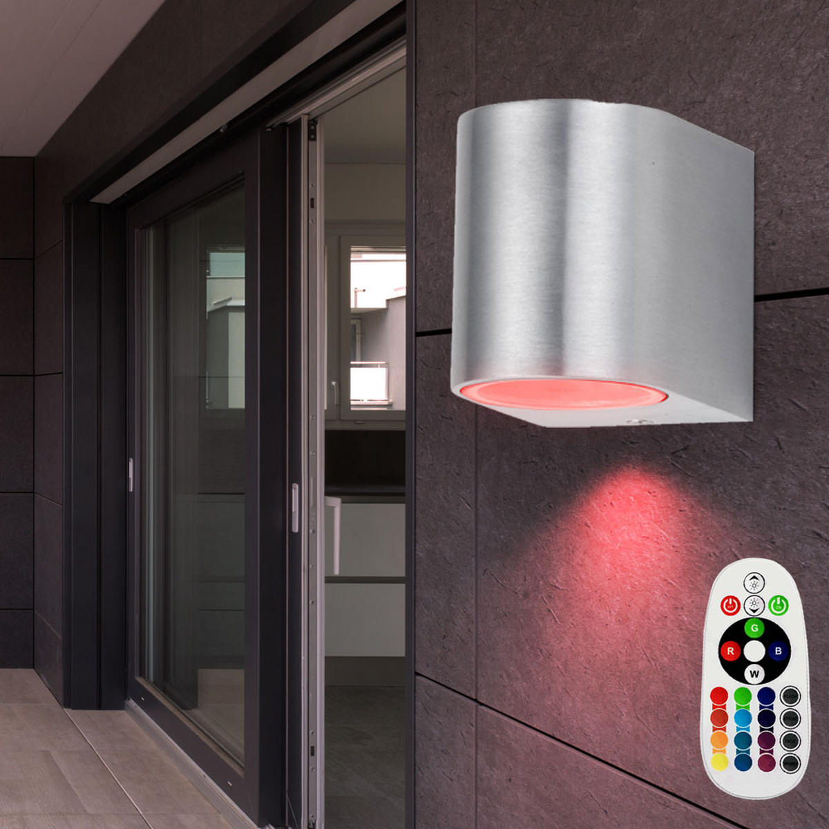 LED AUSSEN-WANDLEUCHTE Silber gebürstet - Silberfarben, Glas (7/8/9.4cm)