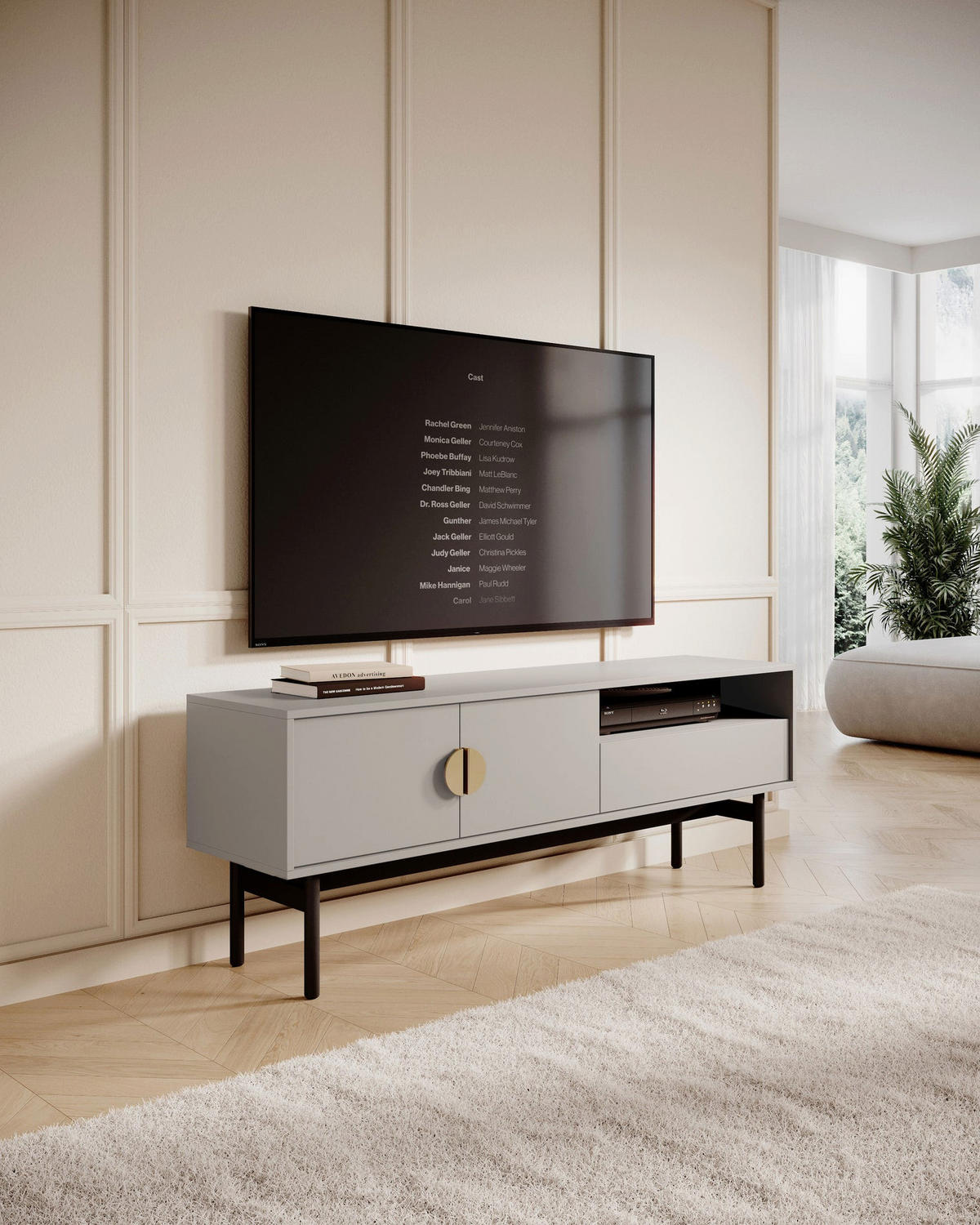 TV-STOLEK Stoon II Taupe 154 cm - černá/zlatá, kov/kompozitní dřevo (154/57/38cm) - Selsey