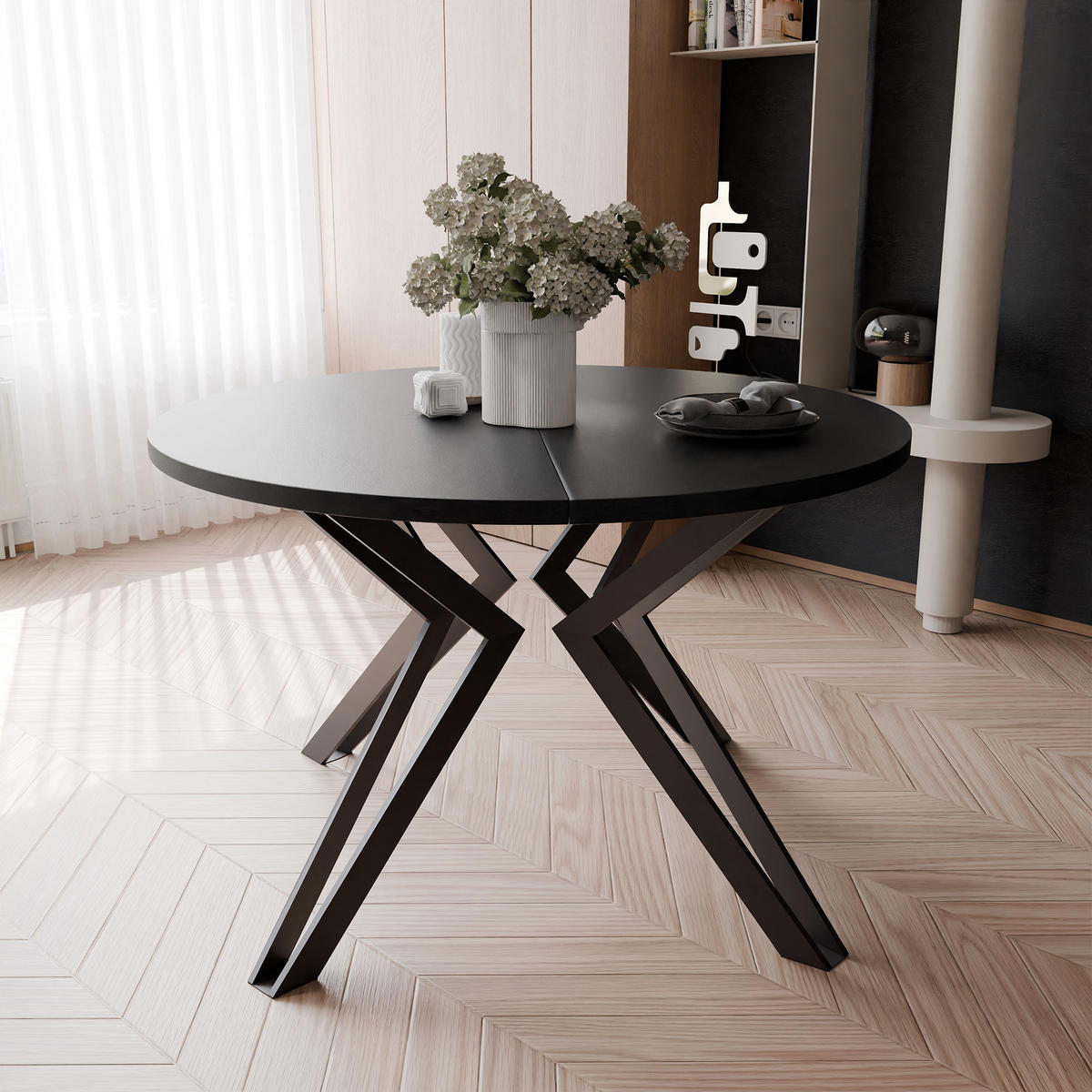 JÍDELNÍ STŮL RAMIRO 120 cm rozkládací z MDF, černý / dub Artisan - černá, kov/kompozitní dřevo (120/120/76cm) - Idohome