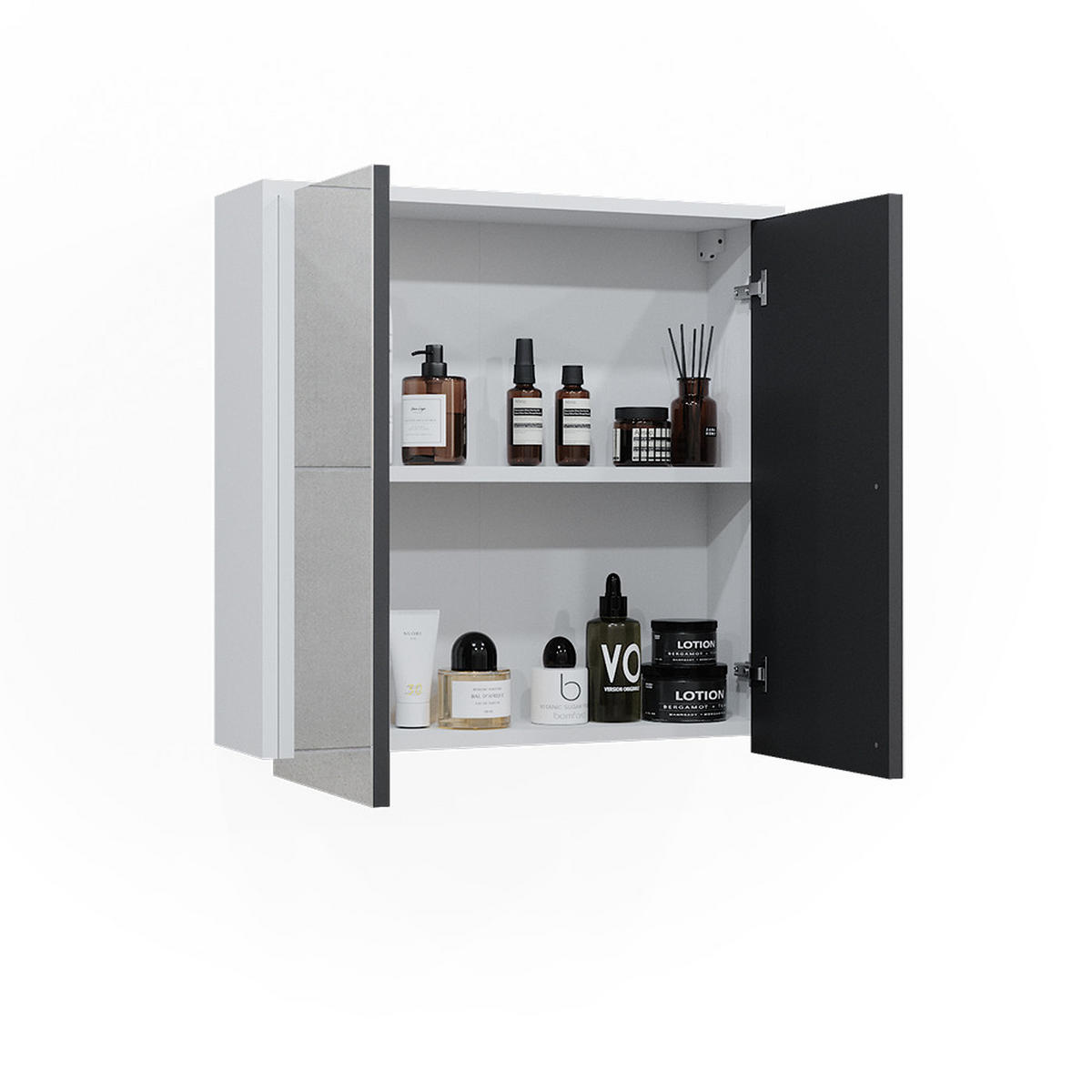BADSPIEGELSCHRANK Maltin Weiß/Anthrazit 60 x 58 cm mit zwei Spiegeltüren - Weiß, Holzwerkstoff (60/58/17cm) - Vicco