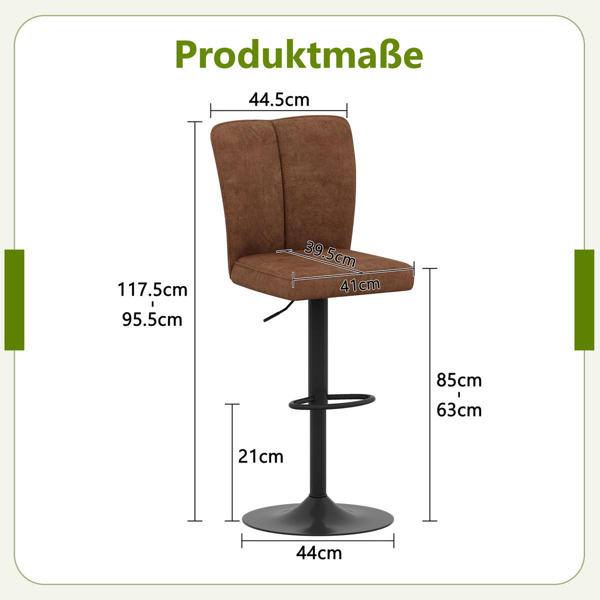 BARHOCKER 2er-Set Braun Höhenverstellbar 360° Drehbar mit Rückenlehne - Braun, Metall (44.5/95.5/44cm) - PANGIVO
