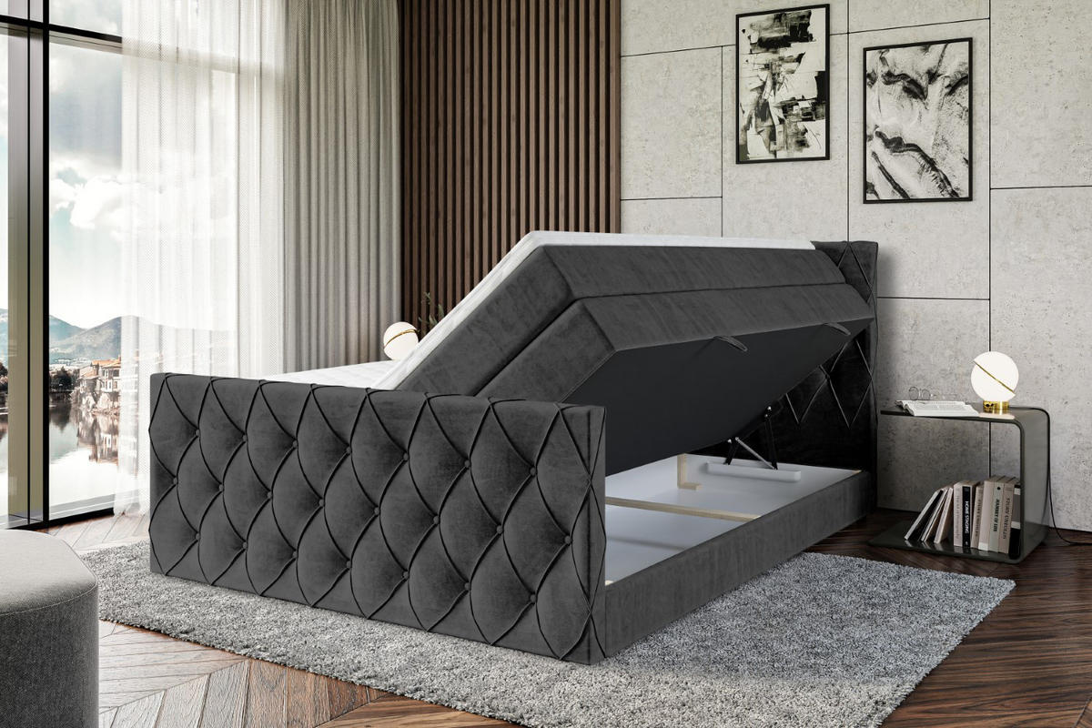 BOXSPRINGBETT AMAY-Z KING - 200x200 - H3/H4 - Schwarz - Schwarz, Holzwerkstoff (200/200cm) - ALTDECOR
